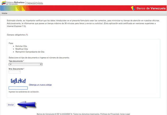 Cita para abrir cuenta en el Banco de Venezuela
