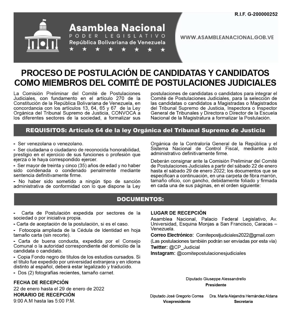 Proceso de postulación de candidatas y candidatos como miembros del Comité de Postulaciones Judiciales