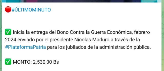 Anuncio del Bono de Guerra Económica para jubilados en febrero 2024.