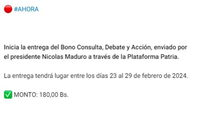 El Segundo Bono Especial recibió el nombre de Bono Consulta, Debate y Acción