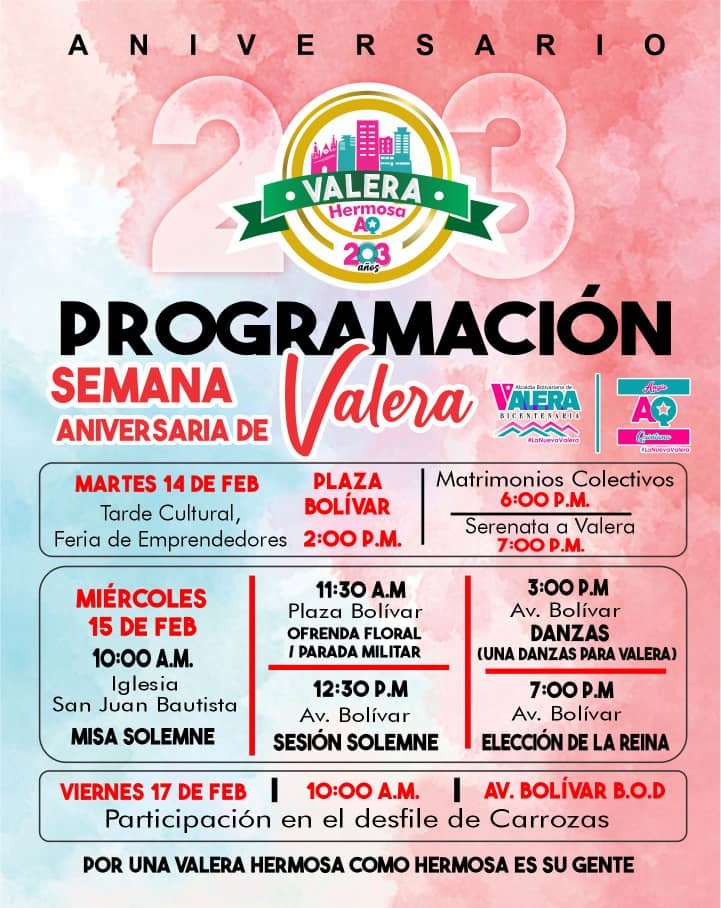 Programación 203 aniversario de Valera