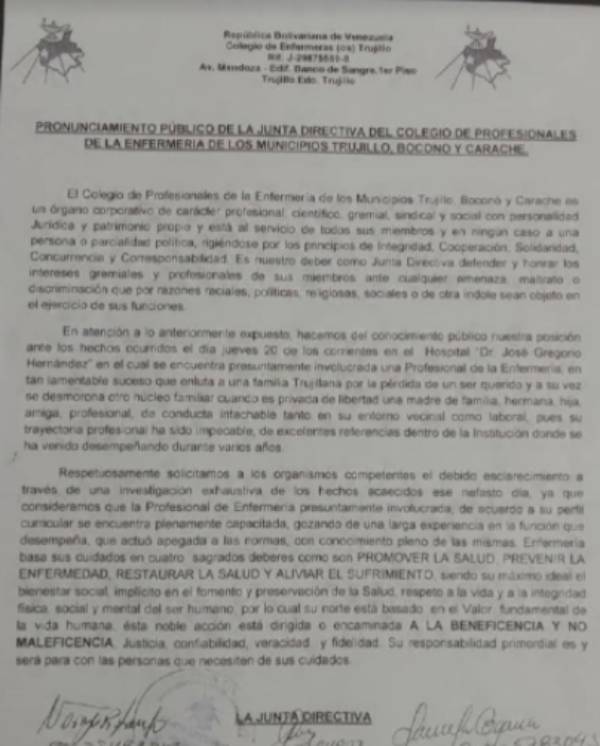 Colegio de Enfermeros de Trujillo pidió la destitución de la directora del Ivss.